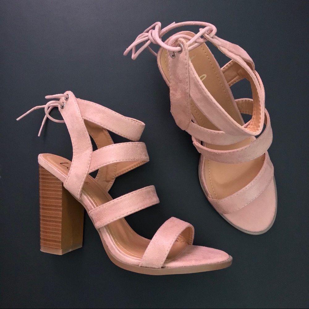 Pink Suede Block Heels - Picture 2 of 3